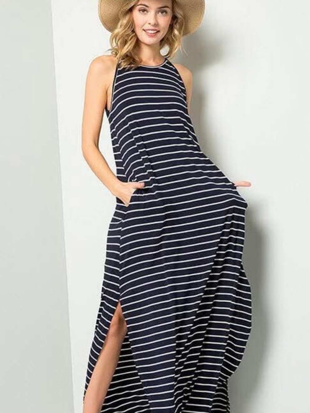 Navy and White Striped Maxi Dress